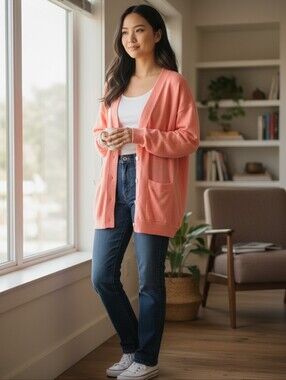 C.C. Courtenay Long Sleeve Tangerine Cardigan - L